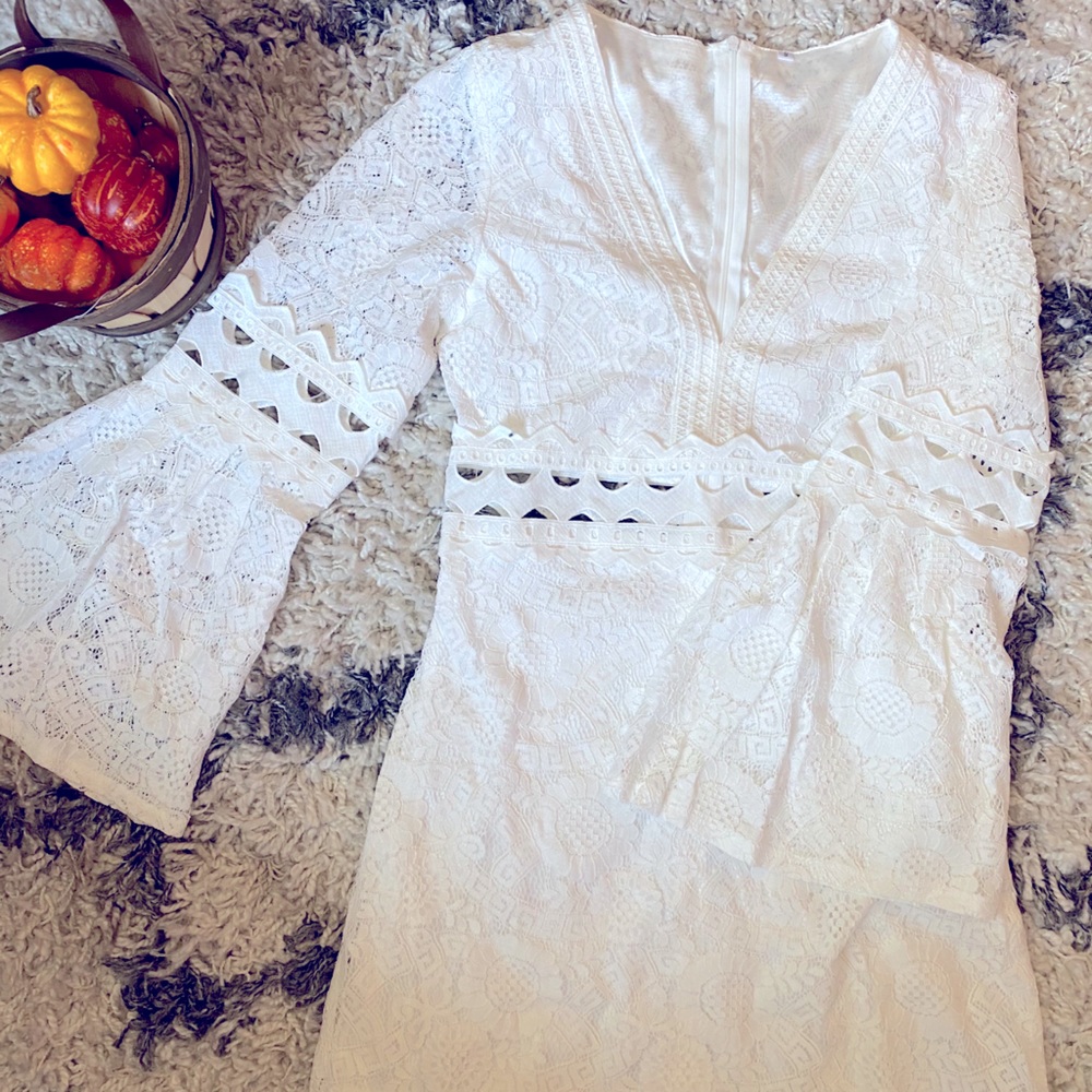 White Mini Dress with Embroidered Detail